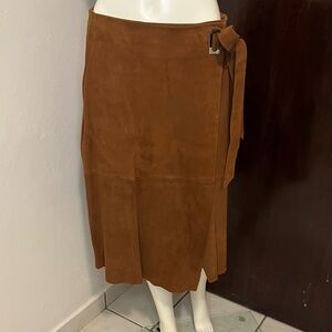 White House Black Market Leather Skirt, Suede A Line Wrap Brown Women's Size 8